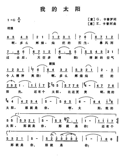 帕瓦罗蒂的《我的太阳》直译的歌词-帕瓦罗蒂