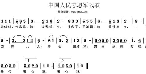 of the chinese people s volunteers 表中国人民志愿军战歌的简谱
