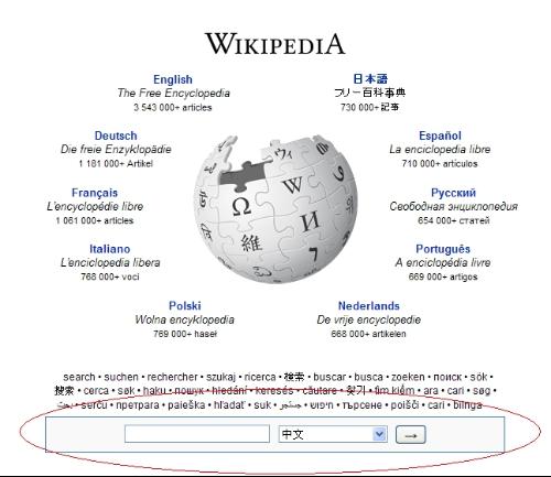 进入维基百科(简体中文)