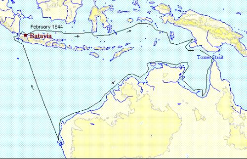 越过了托雷斯海峡,但是他没有穿过托雷斯海峡向东航行,而是向南驶进卡