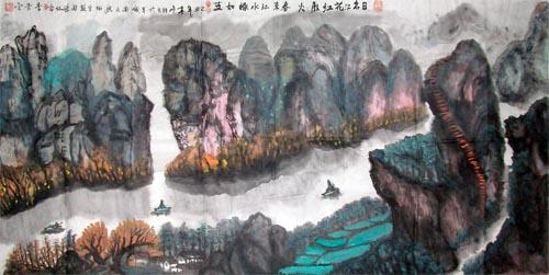 吉祥书画--日出江花红胜火春来江水绿如蓝