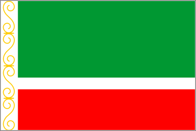 车臣共和国国旗为长方形三条旗:上面是绿色,宽65厘米;中间是白色,宽10