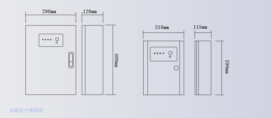 产品原理图及尺寸图 并联型电源防雷箱适用范围