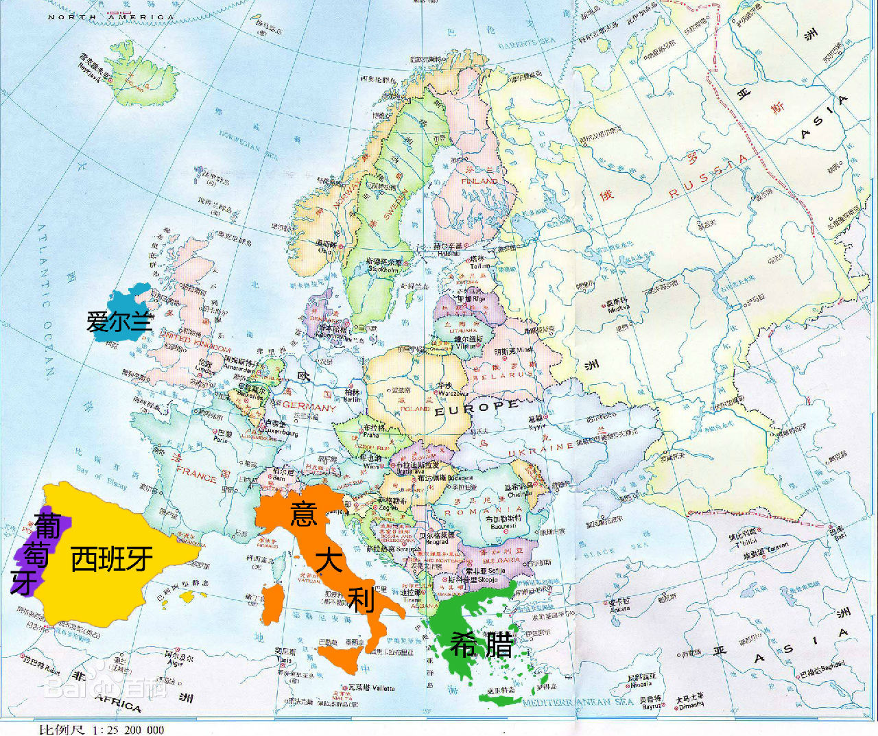 意大利地图中英文对照版全图 - 中英世界地图 - 地理教师网