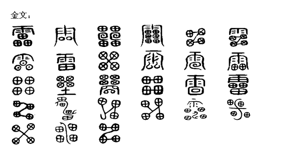 号码:10601 unicode:u 96f7 规范汉字编号:2884            字源演变