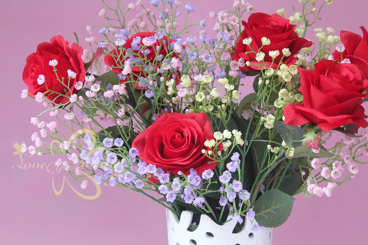 满天星红玫瑰花束展示_康之园