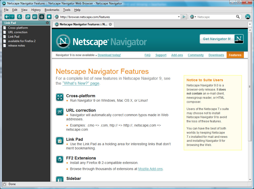 新版浏览器,回用网景系列最初名称:netscape navigator(网景导航者).