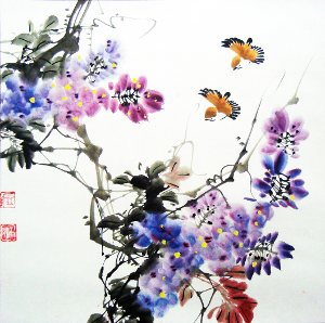 画家李振凯国画作品《紫藤》