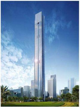 2013年广州东塔以455米的高度封顶.预计2014年初完工.