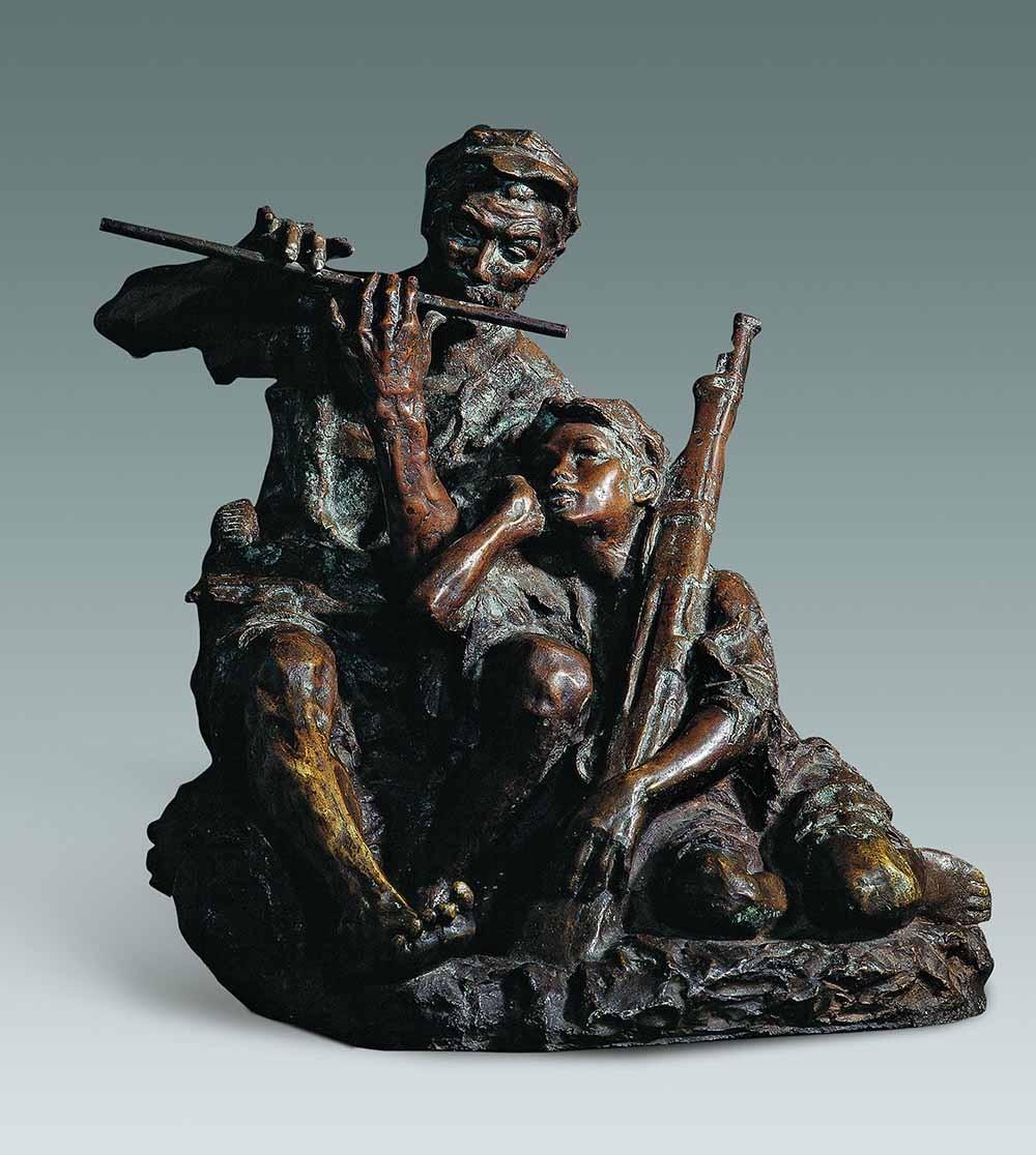 是1957年潘鹤创作的铸铜雕塑,50×85×83﹎,在1957年被中国美术馆藏