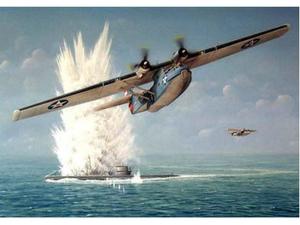 PBY水上飞机在大西洋轰炸德国潜艇航空画