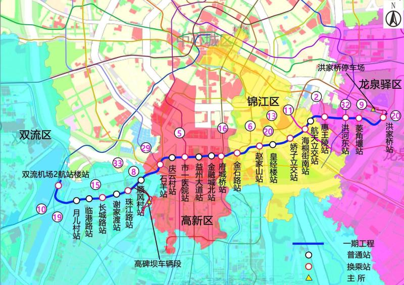 成都地铁30号线一期工程线路走向示意图