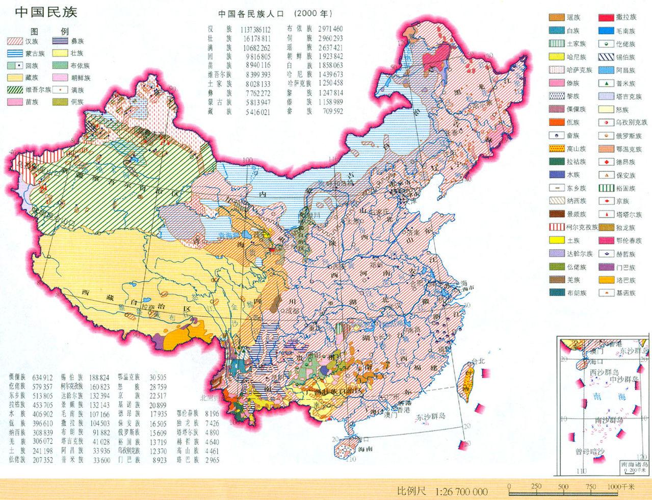 中国民族分布图
