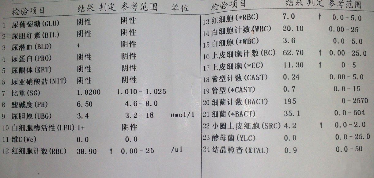 尿常规检查结果分析