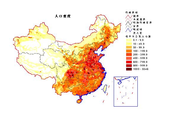 中国人口密度分布图_中国 人口密度