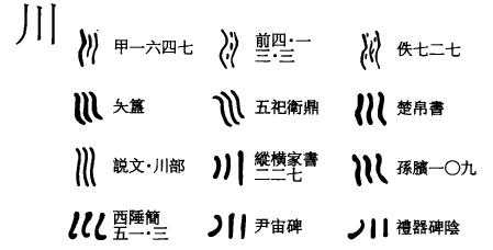全部版本 最新版本  川,甲骨文像大河流水形,左右是岸,中间是流水.