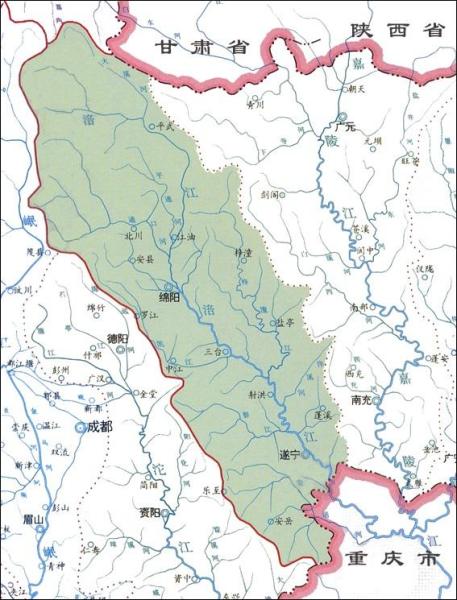 涪江流域水系及位置示意图
