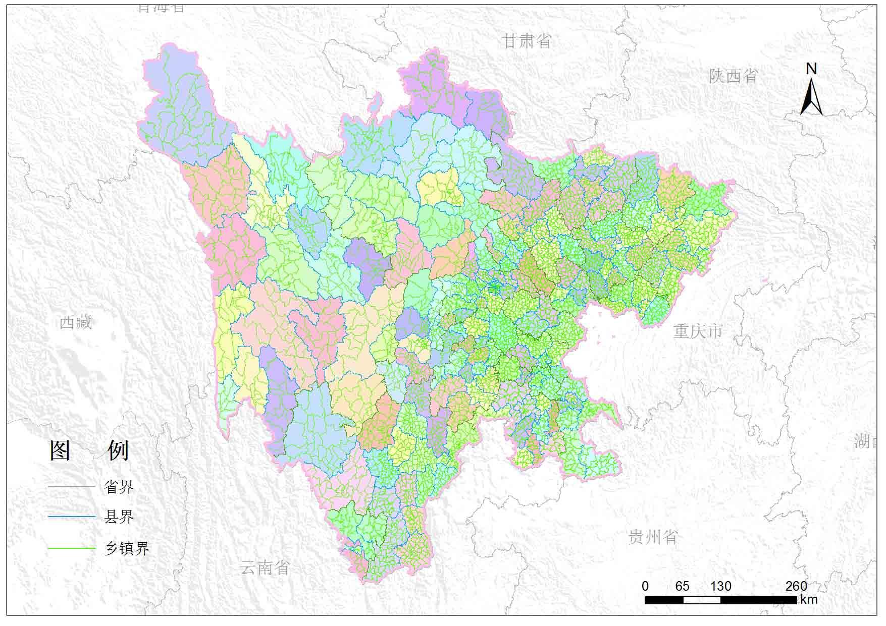 四川省乡镇行政区划数据,主要包括省市乡,镇,街道矢量边界,精度满足1