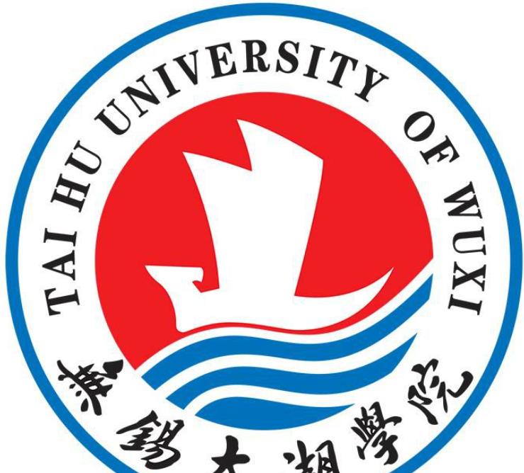 无锡太湖学院校徽主体造型为一只在太湖中劈波斩浪的帆船,体现了无锡