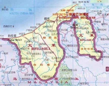 位置境域 文莱达鲁萨兰国位于加里曼丹岛北部,北濒南中国海,东南西