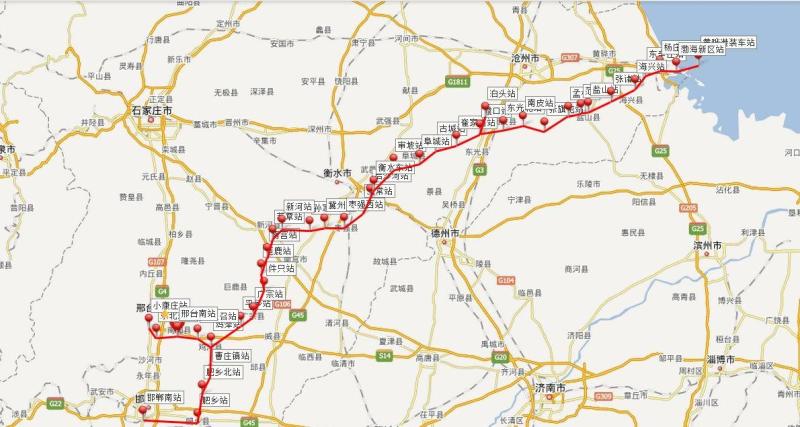 跨京港澳高速公路和京广客运专线后,向东在鸡泽境内与邯济铁路联络线