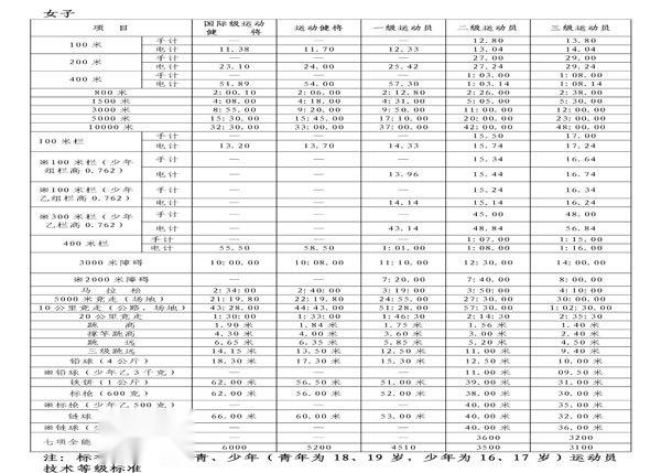 运动员技术等级标准