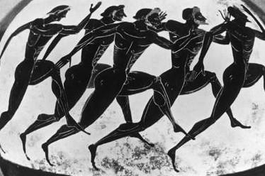 古代奥运会比赛方式原始,简朴,无规范的场地和明确的规则,只用一些