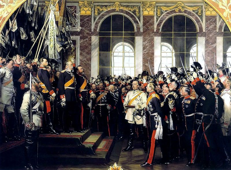 威廉一世(左)在凡尔赛宫加冕为皇帝