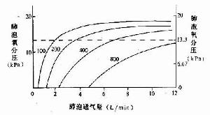 图2-6-3 不同氧耗量时肺泡通气量与肺