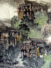 吊脚楼-国画谭翃晶作品