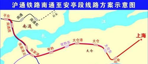 通沪铁路赵甸至安亭段线路方案示意图