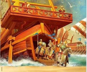 福卡斯直接让重骑兵从登陆的船上冲出
