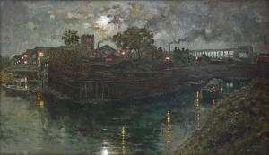 《深夜之市郊》（1954）颜文樑 37x62cm  画布油画