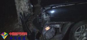 雨夜路滑车灯晃眼 轿车失控撞上树