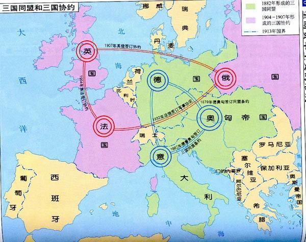 三国同盟(triple alliance 是德国,奥匈帝国,意大利在维也纳结成的