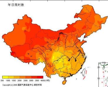 中国日照时长分布图图片