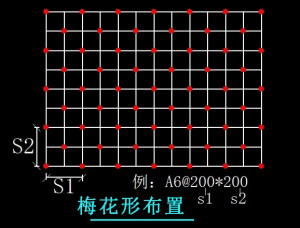 编辑梅花形布置计算剪力墙的钢筋为双向双排钢筋直径16间距200*200