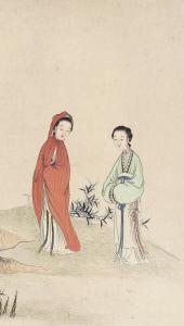 其飘带佩兰而立者，句曲女史骆绮兰也