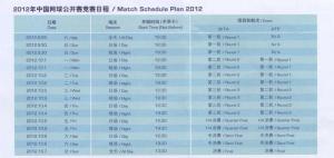 2012年中国网球公开赛竞赛日程