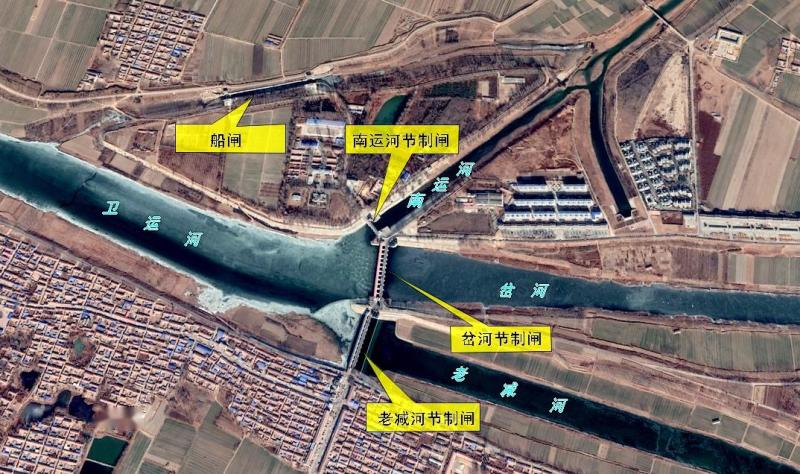 四女寺枢纽主要建筑物及河道分布