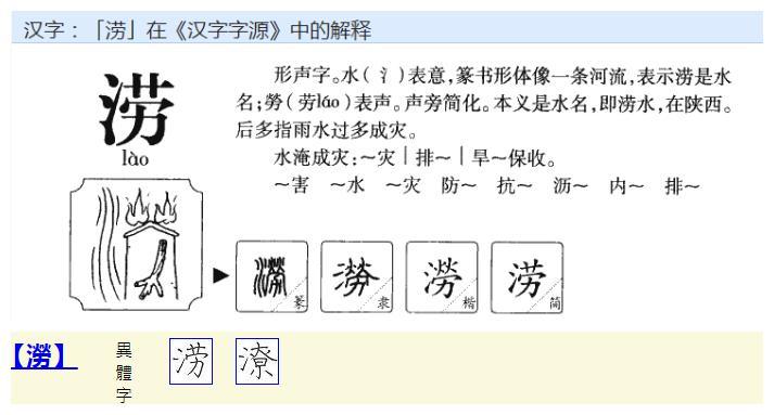 iape98五笔7部外笔画氵部首lào,láo拼音涝中文名相关句子有水淹没