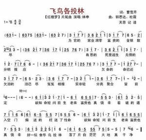 《飞鸟各投林》是由郭思达,杜薇谱曲,林申演唱的歌曲,是2010版《红楼