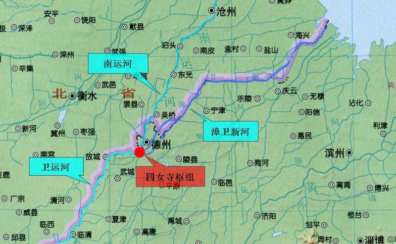 四女寺枢纽位置及控制水系示意图