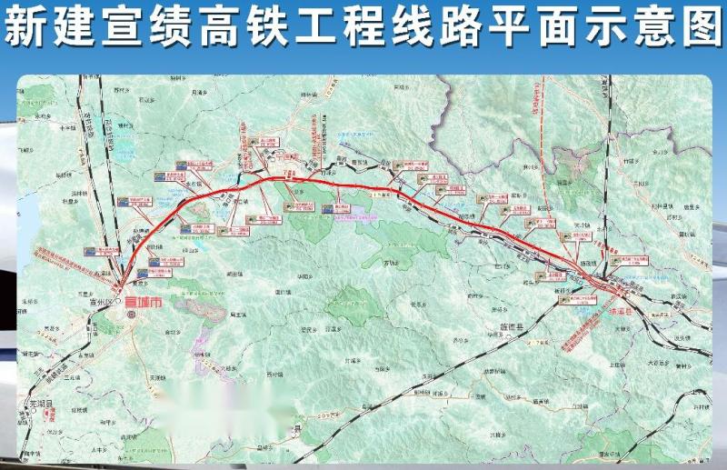 新建宣绩高铁工程线路平面示意图