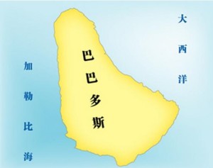 巴巴多斯左边为加勒比海，右边为大西洋
