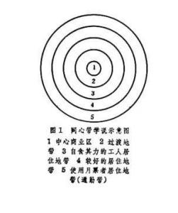 城市土地利用的功能分区类型环绕市中心呈同心圆向外扩展模式含义同心