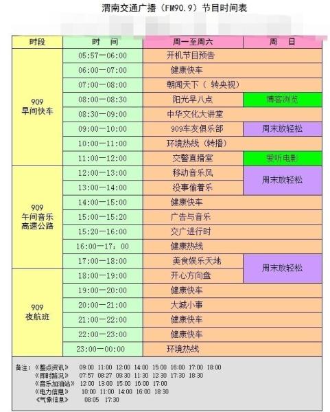 渭南交通广播节目表