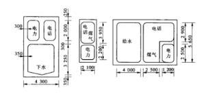 图4 国内综合管沟内的管线布置(二)(单位mm)