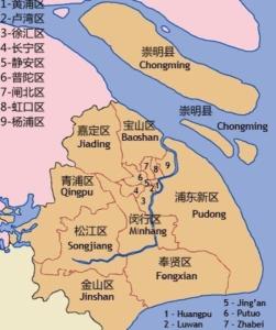 当今上海行政划分图