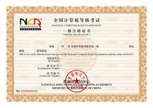 NCRE 一级合格证书样本